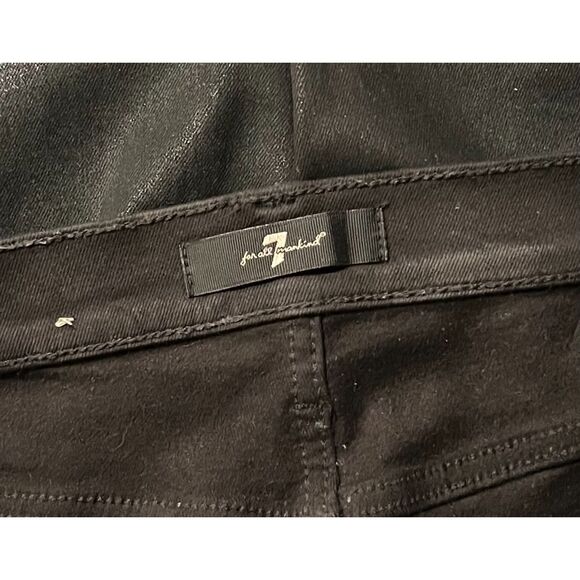 7 For All Mankind High Waist HW Cropped Straight Black Coated Jeans BLACK Sz 29 - Picture 5 of 8